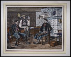 HAMBURG: Vierländer Bauern In Der Prunkstube, Kolorierter Holzstich Von Gehrts Von 1881 - Litografía