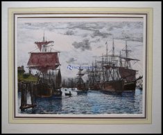HAMBURG: Der Hafen, Kolorierter Holzstich Von Bartels Von 1881 - Lithographien