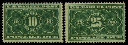 PAKET-PORTOMARKEN PP 4/5 *, Scott JQ 4/5, 1912, 10 Und 25 C. U.S. Parcel Post Postage Due, Falzreste, 2 Prachtwerte, $ 1 - Paketmarken