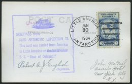 USA 359 BRIEF, 1934, Ansichtskarte Von Byrd Antarctic Expedition: Greetings From..., Mit Verschiedenen Poststempeln Und - Otros & Sin Clasificación