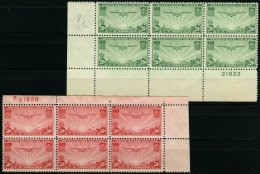 USA 400/1 **, Scott C21/2, 1937, Manila-Hongkong In Sechserblocks Mit Plattennummer, Prachtsatz - Usados