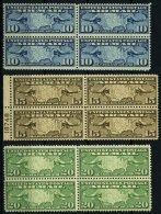 USA 300-02 VB **, Scott C 7-9, 1926, Flugmarken Landkarte In Postfrischen Viererblocks, 15 C. Mit Plattennummer, Eine 10 - Oblitérés