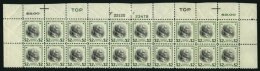 USA 440b **, Scott 833, 1943, 2 $ Grün/schwarz Harding Im 20er-Block Vom Oberrand Mit 2 Plattennummern, Pracht, $ 4 - Usados