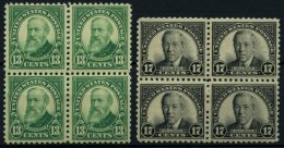 USA 275a,278 VB **, Scott 622/3, 1925/6, 13 C. Grün Harrison Und 17 C. Eilson, Je Im Postfrischen Viererblock, Prac - Used Stamps