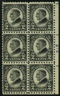 USA 289C **, Scott 612, 1923, 2 C. Harding, Gezähnt L 10, Im Postfrischen Sechserblock, Pracht - Oblitérés
