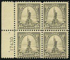 USA 277 VB **, Scott 566, 1922, 15 C. Freiheitsstatue Im Postfrischen Plattenviererblock, Pracht - Gebraucht