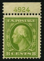 USA 184A **, Scott 380, 1911, 8 C. Washington, Wz. 2, Gezähnt L 12, Oberrand Mit Plattennummer, Postfrisch, Falzres - Usados