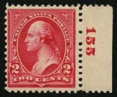 USA 104III *, Scott 267, 1895, 2 C. Washington, Wz. 1, Randstück Mit Plattennummer 155, Pracht - Usados