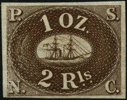 PERU 2P (*), 1857, 2 R., Probedruck In Dunkelbraun, Ohne Gummi, Pracht - Perú