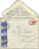 NIEDERLÄNDISCH-INDIEN 210 BRIEF, 1947, 5 C. Reisanbau Im Viererstreifen Mit Rotem Elefanten-Feldpoststempel (ohne I - Niederländisch-Indien