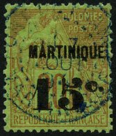 MARTINIQUE 15F O, 1888, 15 C. Auf 20 C. Rot Auf Grün, Schräge 5, Feinst (Zahnfehler), Mi. 320.- - Otros & Sin Clasificación