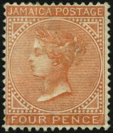 JAMAIKA 18 *, 1883, 4 P. Bräunlichrot, Wz. CA Einfach, Falzrest, Feinst, Mi. 500.- - Jamaïque (...-1961)