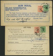 IRAK 1959/60, 2 Verschiedene UN-Protest-Luftpostkarten An UN-Generalsekretär Hammershjold, Pracht - Irak