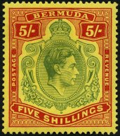 BERMUDA-INSELN 113a *, 1938, 5 Sh. Rot/grün Auf Gelb (SG 118), Falzrest, Pracht, SG Âœ 140.- - Bermudas