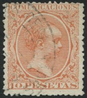 SPANIEN 201 O, 1889, 10 Pta. Ziegelrot, Rauhe Zähnung, Pracht, Mi. 100.- - Gebraucht