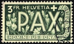 SCHWEIZ BUNDESPOST 457 O, 1945, 3 Fr. PAX, Pracht, Gepr. Marchand, Mi. 110.- - Gebraucht