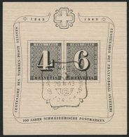 SCHWEIZ BUNDESPOST Bl. 8 O, 1943, Block 100 Jahre Briefmarken, Ersttags-Sonderstempel, Pracht, Mi. 65.- - Otros & Sin Clasificación