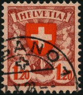 SCHWEIZ BUNDESPOST 195xI O, 1924, 1.20 Fr., Gewöhnliches Papier, Mit Abart Erstes E In Helvetia Wie F, Pracht, Mi. - Usados