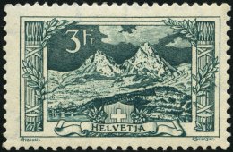 SCHWEIZ BUNDESPOST 121 *, 1914, 3 Fr. Blaugrün, Leichte Falzspur, Pracht, Mi. 800.- - Gebraucht