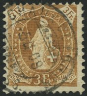 SCHWEIZ BUNDESPOST 80C O, 1905, 3 Fr. Gelbbraun, Gezähnt K 111/2:11, Pracht, Mi. 190.- - Gebraucht