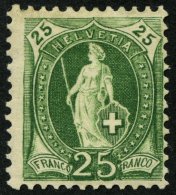 SCHWEIZ BUNDESPOST 59A *, 1882, 25 C. Grün, Gezähnt K 11 3/4, Falzreste, Pracht, Mi. 170.- - Gebraucht