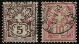 SCHWEIZ BUNDESPOST 46/7 O, 1882, 5 C. Lilabraun Und 10 C. Lebhaftrosarot, 2 Werte üblich Gezähnt Pracht, Mi. 2 - Used Stamps