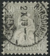 SCHWEIZ BUNDESPOST 34 O, 1878, 40 C. Grau Mit Abart Kontrolllzeichen äusserst Schwach Eingeprägt, Stempel RORS - Used Stamps