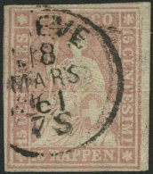 SCHWEIZ BUNDESPOST 15IIBym O, 1857, 15 Rp. Rosa, Grüner Seidenfaden, Berner Druck III, (Zst. 24G), Allseits Breitra - Oblitérés