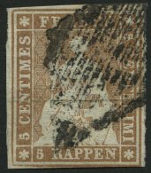 SCHWEIZ BUNDESPOST 13Ib O, 1854, 5 Rp. Braun, 2. Münchener Druck, (Zst. 22A3a), Unten Rechts Berührt Sonst All - Other & Unclassified