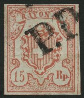 SCHWEIZ BUNDESPOST 12 O, 1852, 15 Rp. Rot, Type 4, P.P., Waagerechter Bug Sonst Pracht - Autres & Non Classés