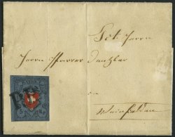 SCHWEIZ BUNDESPOST 7II BRIEF, 1851, 5 Rp. Schwarz/zinnoberrot Auf Blau, Ohne Kreuzeinfassung, Type 25, Mit Plattenfehler - 1843-1852 Correos Federales Y Cantonales