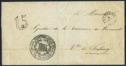 SCHWEIZ BUNDESPOST 1859, K2 FRIBOURG Auf Brief Mit Siegelstempel Der Stadt Und Taxstempel 15, Feinst - 1843-1852 Kantonalmarken Und Bundesmarken