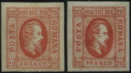 RUMÄNIEN 13x *, 1865, 20 Par. Rot, Beide Typen, Falzrest, 2 Prachtwerte - Autres & Non Classés