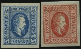 RUMÄNIEN 12/3x *, 1865, 5 Und 20 Par. Fürst Cuza, Einfaches Papier, Falzrest, 2 Prachtwerte, Mi. 125.- - Otros & Sin Clasificación