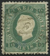 PORTUGAL 47xaB O, 1879, 10 R. Blaugrün, Gewöhnliches Papier, Gezähnt 121/2, Punkthelle Stelle Sonst Prach - Used Stamps