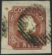 PORTUGAL 5 BrfStk, 1855, 5 R. Rotbraun, Glattes Haar, Rechts Lupenrandig, Unten Teils Minimal Berührt Sonst Farbfri - Used Stamps