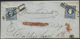 LOMBARDEI UND VENETIEN 11I BrfStk, 1859, 15 So. Blau, Type I, 2x Auf Großem Briefteil Nach TORINO, R1 MILANO 24-3 - Lombardy-Venetia