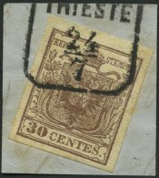 LOMBARDEI UND VENETIEN 4Xa BrfStk, 1850, 30 C. Braun, Handpapier, Type I, Mit Plattenfehler Verstümmelte Buchstaben - Lombardo-Venetien