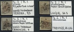 LOMBARDEI UND VENETIEN 4Xa O, 1850, 30 C. Braun, Handpapier, Type I, Platte 1, 4 Werte Mit Verschiedenen Besonderheiten: - Lombardo-Vénétie