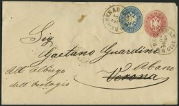 GANZSACHEN U 33,33 BRIEF, 1865, 5 Kr. Rot, Wz. 1, Umschlag Mit Zusatzfrankatur 10 Kr. Blau Von REICHENAU Nach Abano, Fei - Sonstige & Ohne Zuordnung