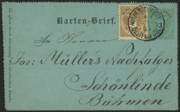 GANZSACHEN K 1a,44 BRIEF, 1887, 3 Kr. Grün, Kartenbrief (deutsch), Grün, Mit Zusatzfrankatur 2 Kr. Doppeladler - Andere & Zonder Classificatie