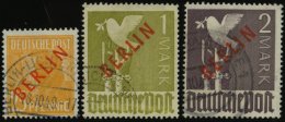 BERLIN 27,33/4 O, 1949, 25 Pf., 1 Und 2 M. Rotaufdruck, 3 Werte üblich Gezähnt Pracht, Gepr. Schlegel, Mi. 885 - Autres & Non Classés