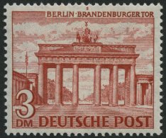 BERLIN 59I *, 1949, 3 DM Bauten Mit Abart Farbiges Rechteck Im Markenrand über RA In Brandenburg, Pracht, Mi. (700. - Usados