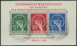 BERLIN Bl. 1II O, 1949, Block Währungsgeschädigte, Beide Abarten, Ersttagssonderstempel, Pracht, Gepr. Schlege - Usados