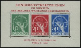 BERLIN Bl. 1III **, 1949, Block Währungsgeschädigte Mit Abart Grüner Punkt Rechts Am Handgelenk, Pracht, - Otros & Sin Clasificación