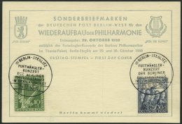 BERLIN 72/3 BRIEF, 1950, Philharmonie Auf Ersttagskarte, Pracht - Gebraucht