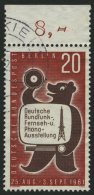 BERLIN 217I O, 1961, 20 Pf. Berliner Bär Mit Abart Roter Haken Im Rechten Seitenrand, Oberrandstück, Pracht, M - Otros & Sin Clasificación