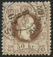 STERREICH 41II O, 1874, 50 Kr. Braun, Feiner Druck, Pracht, Gepr. Drahn, Mi. 220.- - Gebraucht