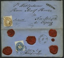 STERREICH 33/4 BRIEF, 1863, 10 Kr. Blau Und 15 Kr. Braun Auf Gesiegeltem Einschreibbrief Mit Ovalstempel PRAG KLEINS. Na - Otros & Sin Clasificación