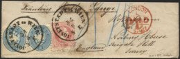 STERREICH 33 Paar,37I BRIEF, 1867, Mischfrankatur: 10 Kr. Blau Im Waagerechten Paar Und 5 Kr. Karmin Auf Brief (oben Etw - Usados